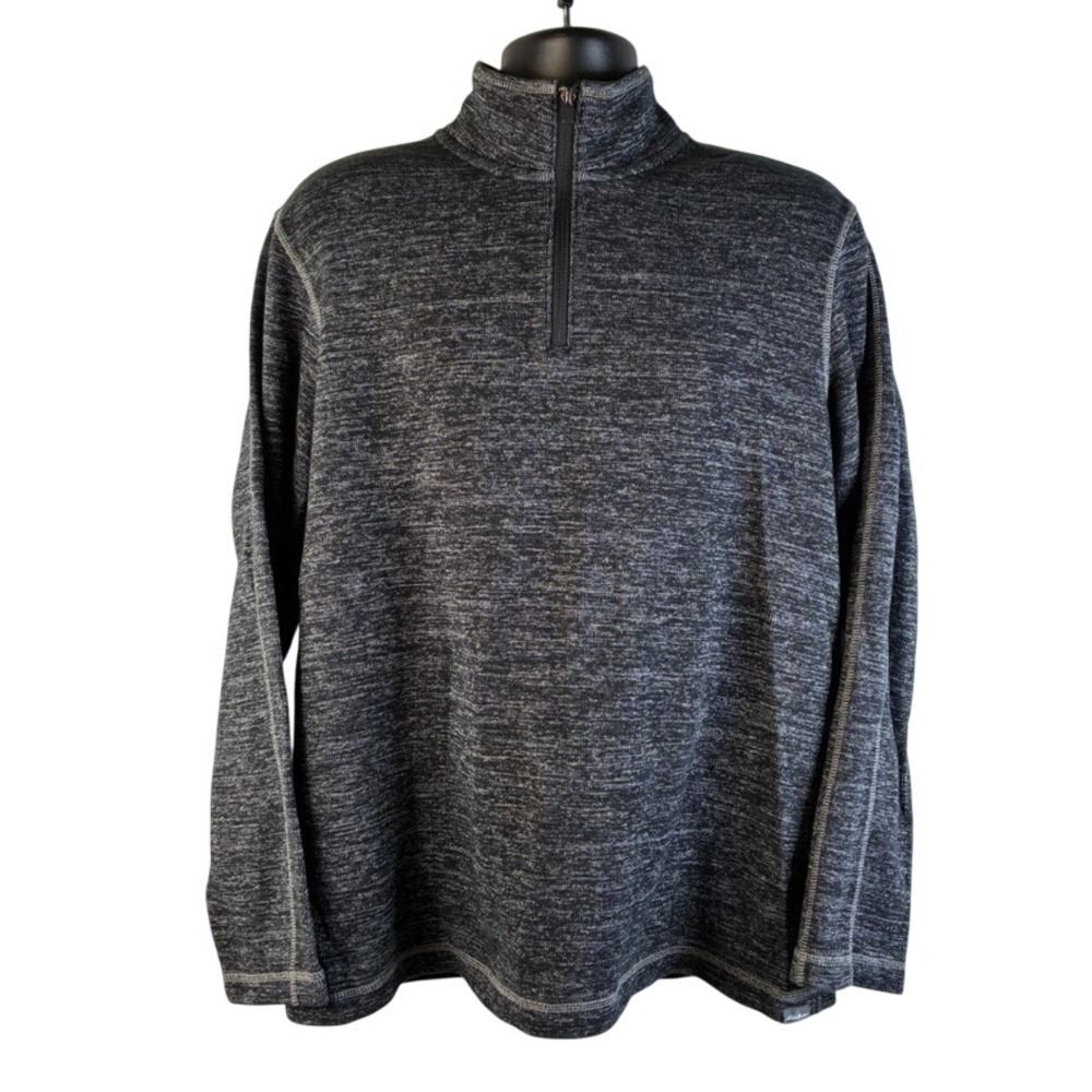 Eddie Bauer Mens Large Charcoal Gray Marled Space Dye Quarter Zip Pullover Sweat